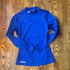 Under Armour Blue Fitted Coldgear Mock Long Sleeve Top, Size Medium